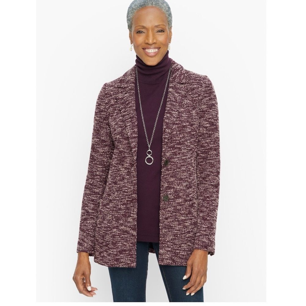Talbots Petite Melange Herringbone Blazer Jacket Textured Plum Purple Size 10P